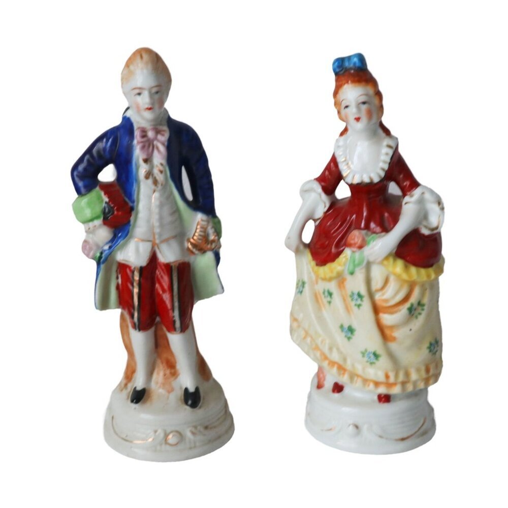Occupied Japan Colonial Man and Woman Figurine Couple Handpainted